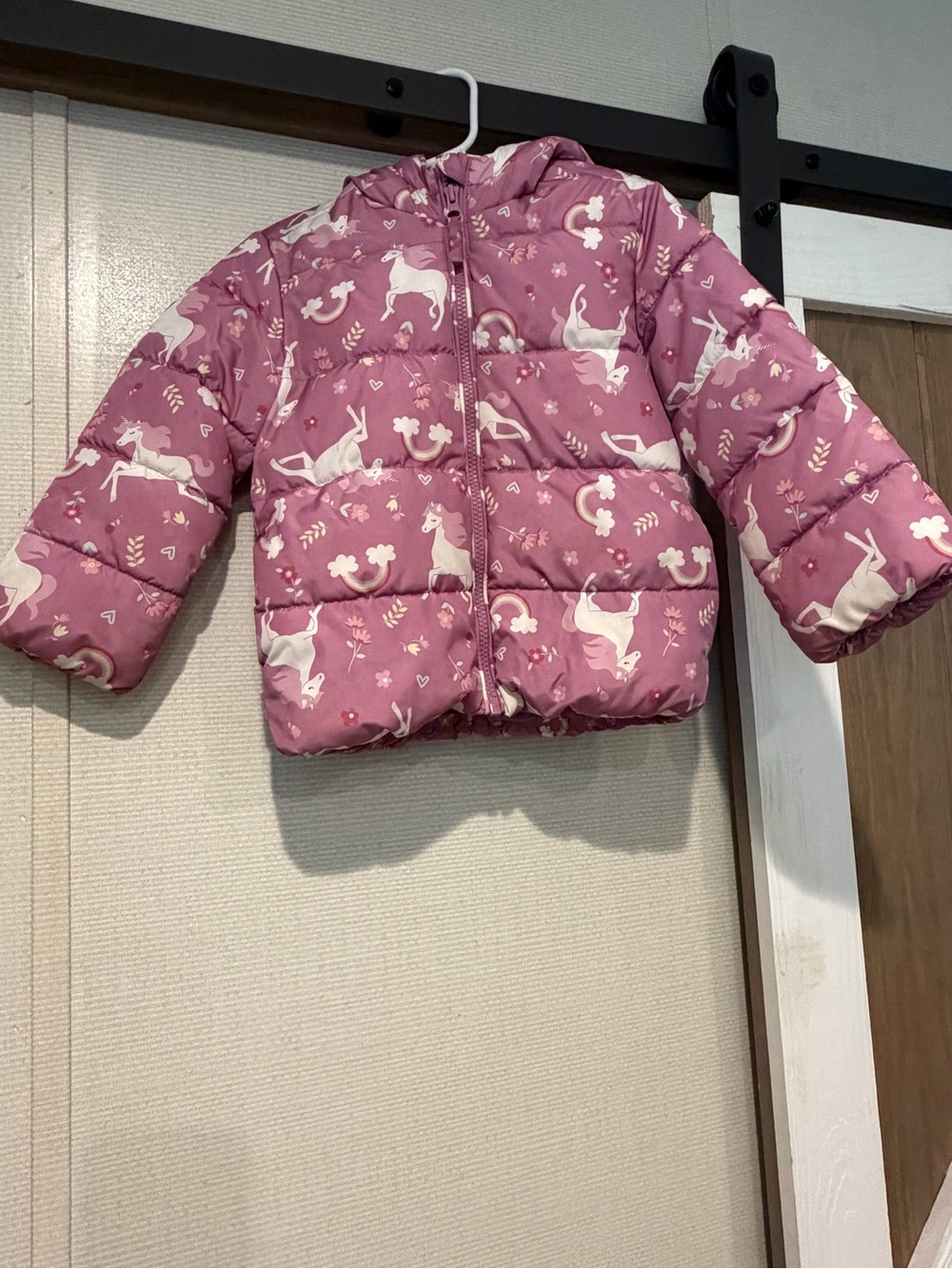 The Children's Place Mauve Pink Unicorn Puffer Jacket with Hood